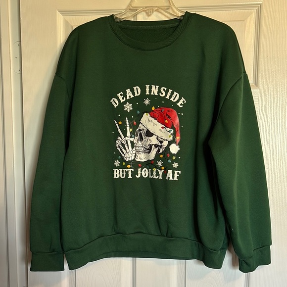 Shein women’s green Dead Inside But Jolly AF crew neck sweatshirt size XL - Picture 1 of 9